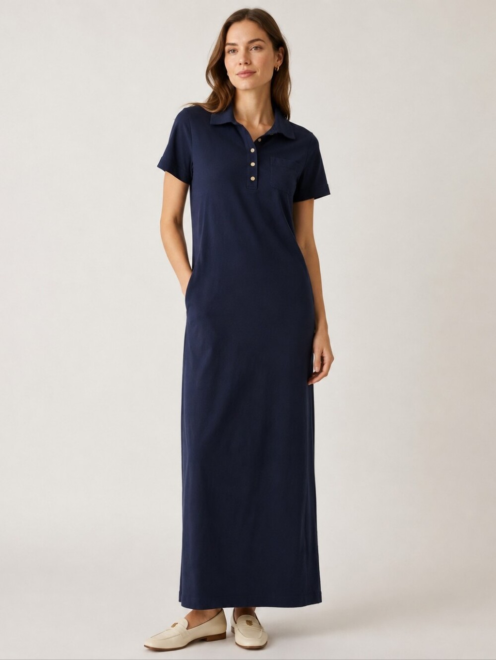Tory Burch Navy Blue Polo Dress Size S Maxi Short Sleeve